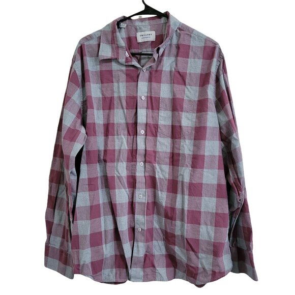Twillory Untuckable Button Front Shirt Mens Size XL 2XL Tailored Fit Pink Plaid - Picture 1 of 5